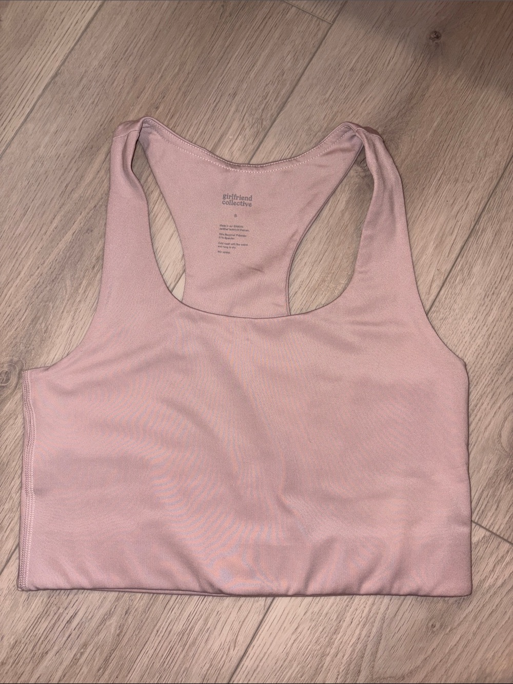girlfriend collective tan racerback sports bra